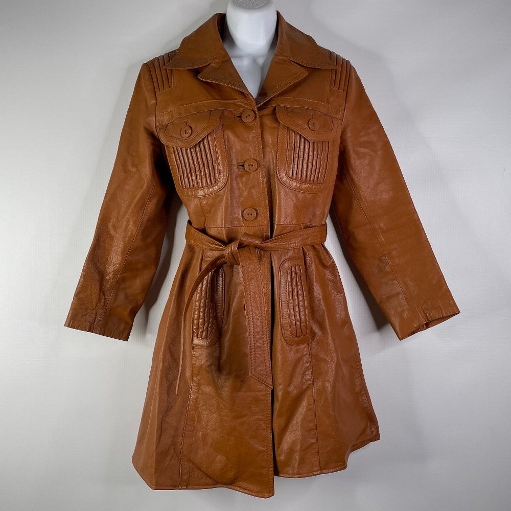 Vintage genuine leather Brown Trench Coat size 8/small